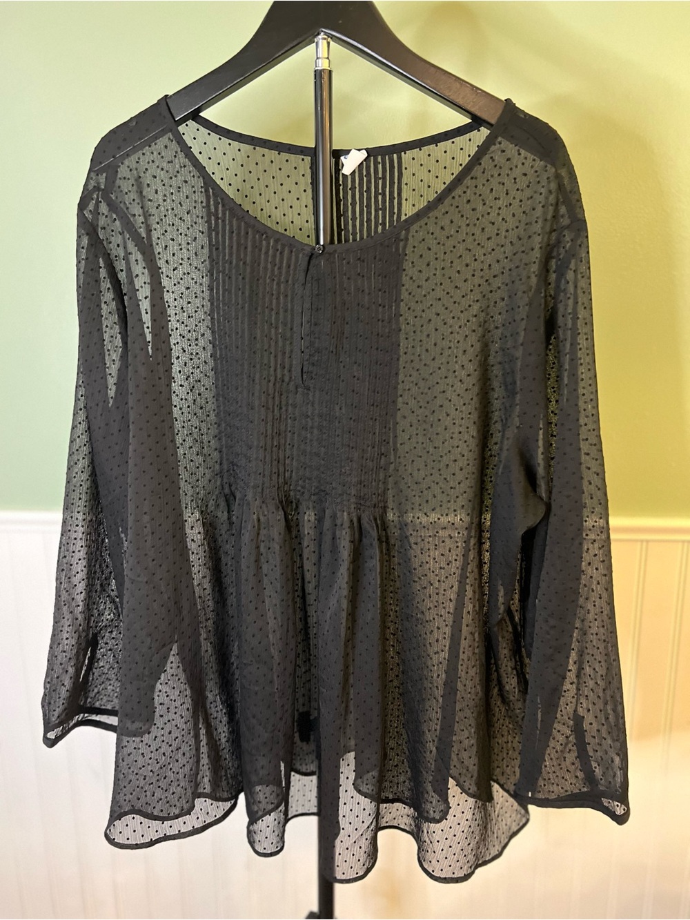 EUC- Old Navy Black Sheer Swiss-Dot Peplum Tunic. Size XXL